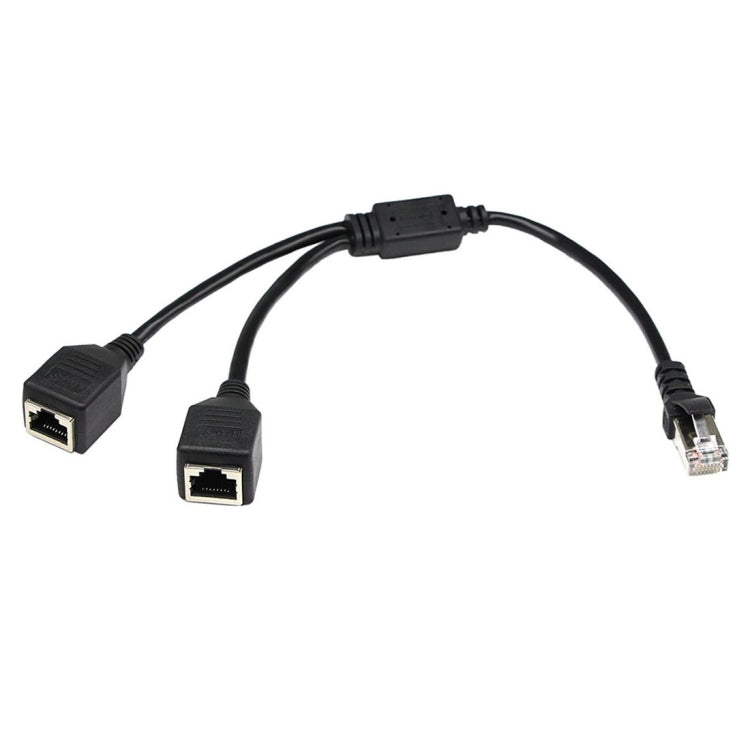 Adaptador divisor de enchufe RJ45 CAT5 de red Ethernet LAN de 1 a 2 zócalos, longitud del cable: 25 cm