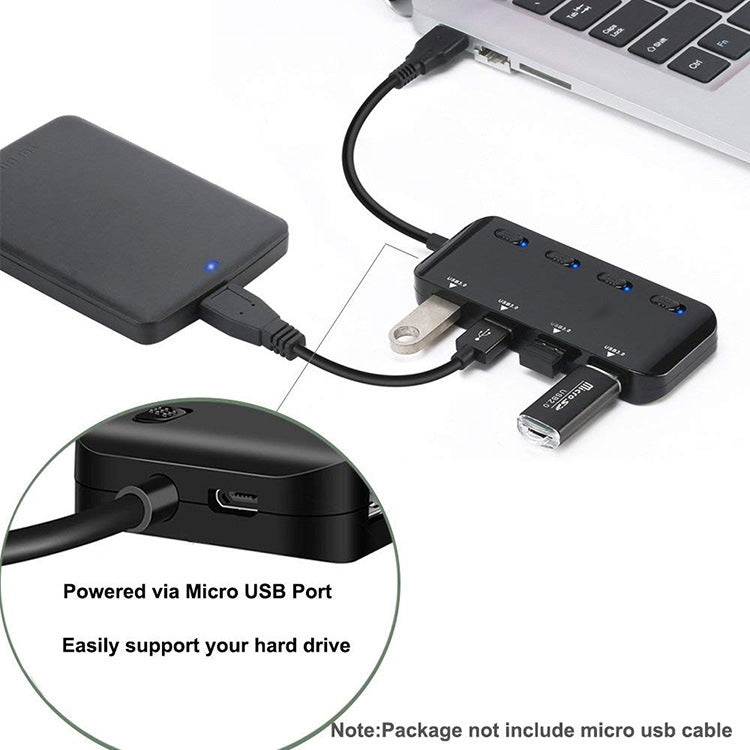 HUB 4 x USB 3.0 a USB-C / Type-C de alta velocidad con interruptor, Type-C