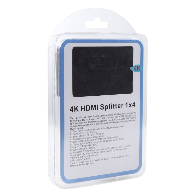 Caja divisora HDMI 3D 4K, 1 entrada x 4 salidas, fuente de alimentación USB