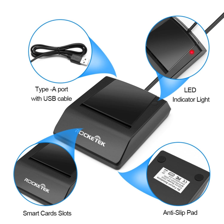 Lector de tarjetas inteligentes con chip SIM ROCKETEK RT-SCR4 CAC IC, RT-SCR4