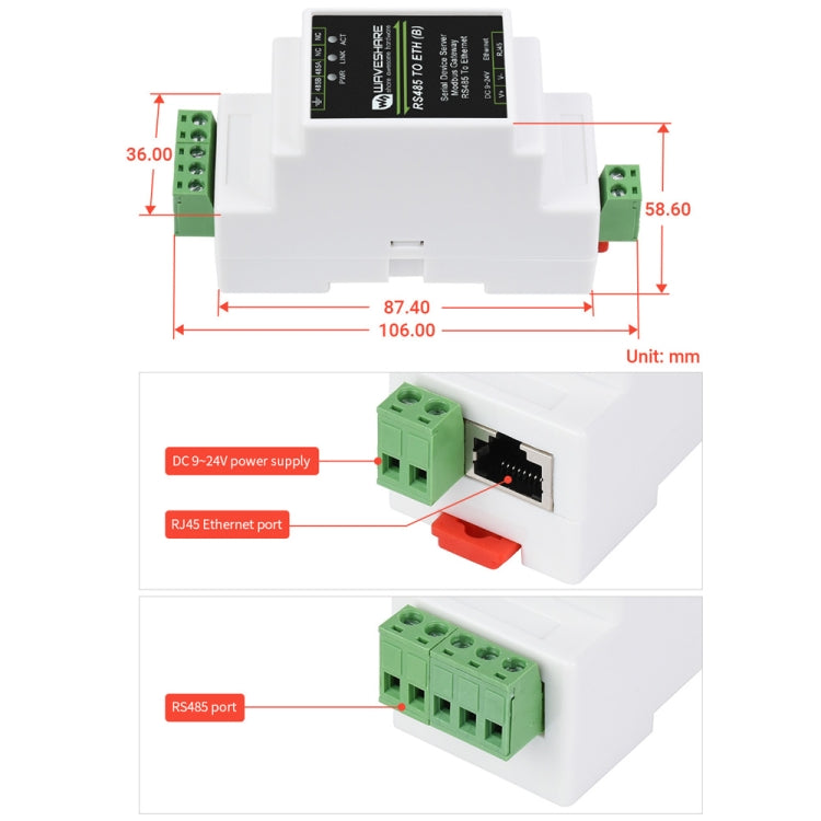 Módulo Waveshare RS232 a RJ45 Convertidores TCP/IP a serie, 20978