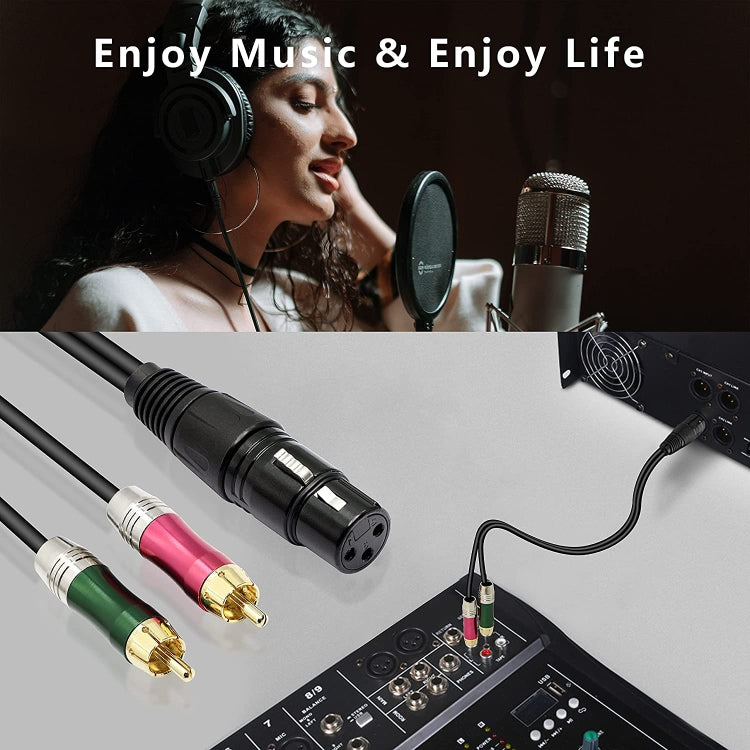 Cable adaptador de conector de Audio macho XLR CANNON hembra a 2 RCA macho, cabeza de Metal de 30cm, 3 pines, para micrófono/equipo de Audio, 2 RCA Male