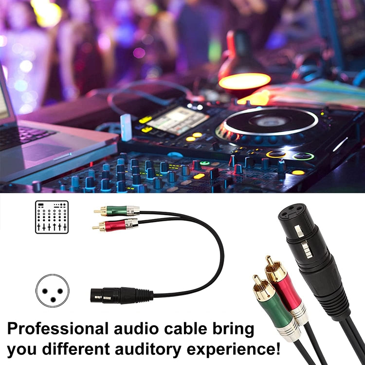 Cable adaptador de conector de Audio macho XLR CANNON hembra a 2 RCA macho, cabeza de Metal de 30cm, 3 pines, para micrófono/equipo de Audio, 2 RCA Male