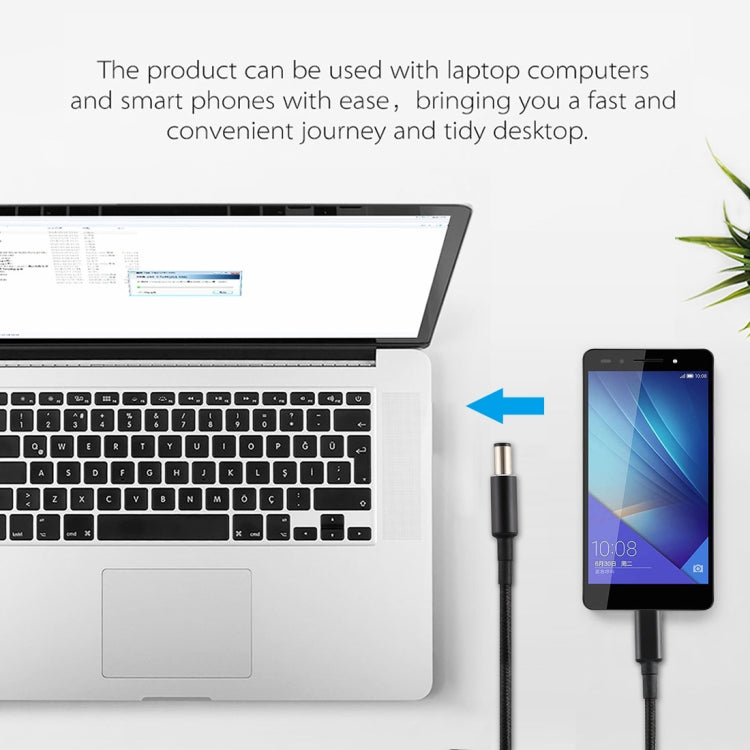 PD 100W 7,4 x 0,6 mm macho a USB-C / Type-C Cable de carga de alimentación de tejido de nailon macho para HP, longitud del cable: 1,7 m, 7.4 x 0.6mm for HP