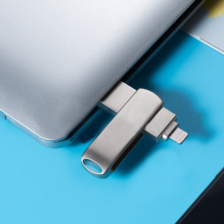 Richwell 3 en 1 128G Micro USB + 8 pines + USB 3.0 Disco flash push-pull giratorio de metal con función OTG, 128G