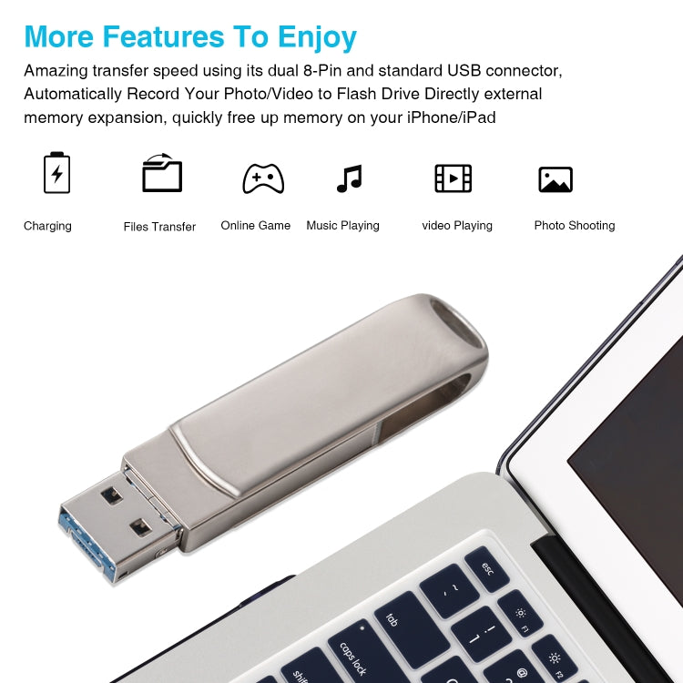 Richwell 3 en 1 64G Micro USB + 8 pines + USB 3.0 Disco flash push-pull giratorio de metal con función OTG, 64G