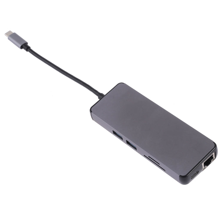 Adaptador de lector de tarjetas 8 en 1 Tipo-C a HDMI + USB 3.0 + USB 3.0 + Tipo-C + LAN + VGA + TF/SD