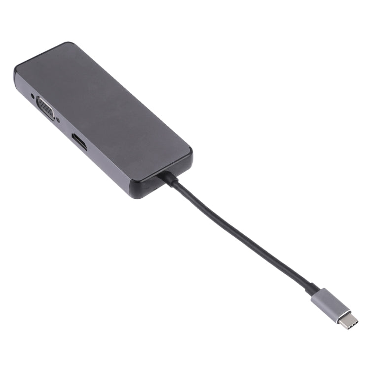 Adaptador de lector de tarjetas 8 en 1 Tipo-C a HDMI + USB 3.0 + USB 3.0 + Tipo-C + LAN + VGA + TF/SD
