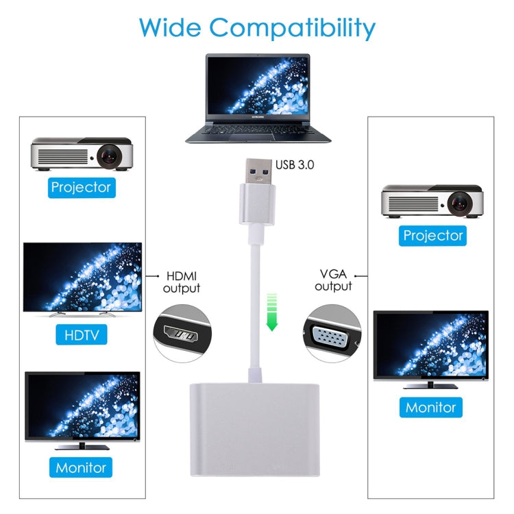 Adaptador 2 en 1 USB 3.0 a HDMI + VGA