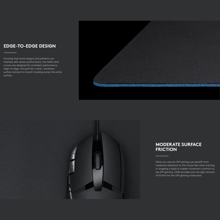 Alfombrilla de ratón para juegos E-sport suave de tela Logitech G640, tamaño: 46 x 40 cm, G640 Cloth Soft