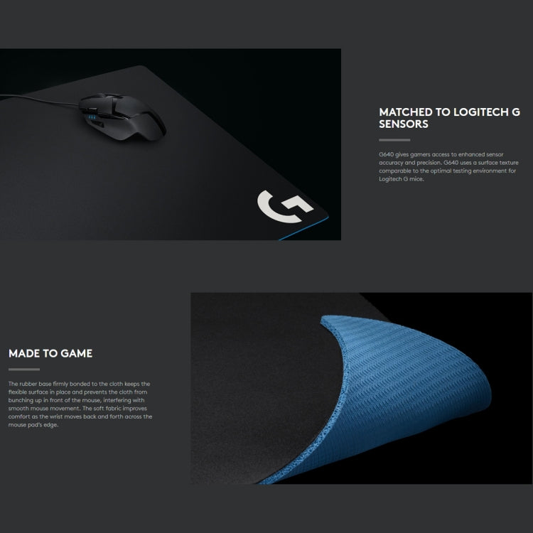 Alfombrilla de ratón para juegos E-sport suave de tela Logitech G640, tamaño: 46 x 40 cm, G640 Cloth Soft