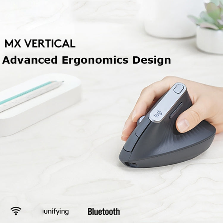 Logitech MX Vertical 4000DPI USB-C / Type-C + Unifying + Bluetooth Ratón óptico vertical inalámbrico ergonómico de tres modos, MX Vertical