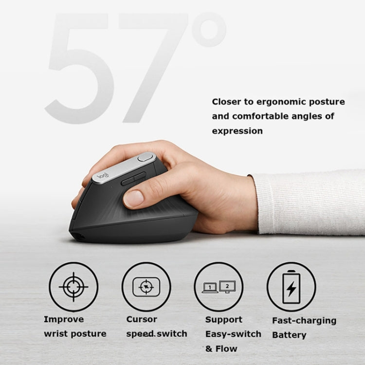 Logitech MX Vertical 4000DPI USB-C / Type-C + Unifying + Bluetooth Ratón óptico vertical inalámbrico ergonómico de tres modos, MX Vertical
