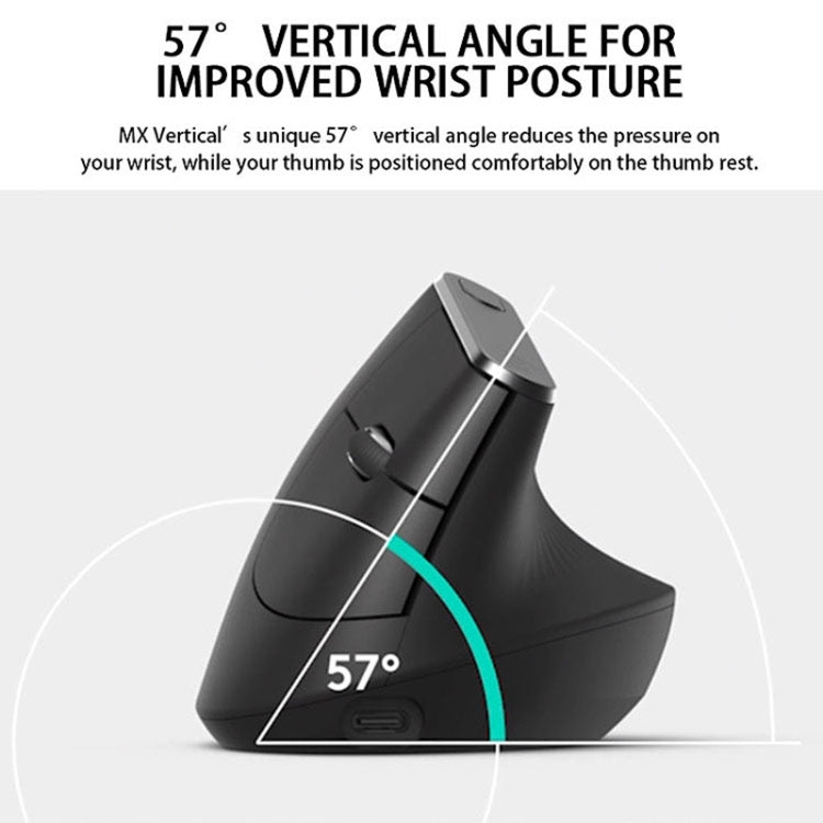 Logitech MX Vertical 4000DPI USB-C / Type-C + Unifying + Bluetooth Ratón óptico vertical inalámbrico ergonómico de tres modos, MX Vertical