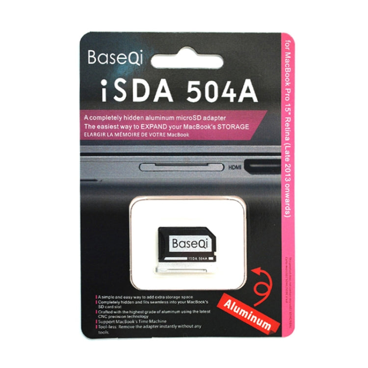 Funda para tarjeta SD de aleación de aluminio oculta BASEQI 504ASV para portátiles Macbook Pro Retina de 15 pulgadas (finales de 2013 - mediados de 2015), For Macbook Pro Retina 15