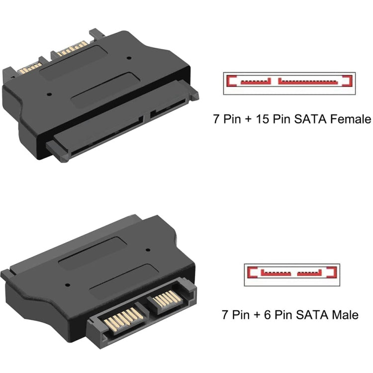 Adaptador SATA de 22 pines hembra a SLIMLINE SATA de 13 pines macho, SATA 22 Pin Female to SATA 13 Pin