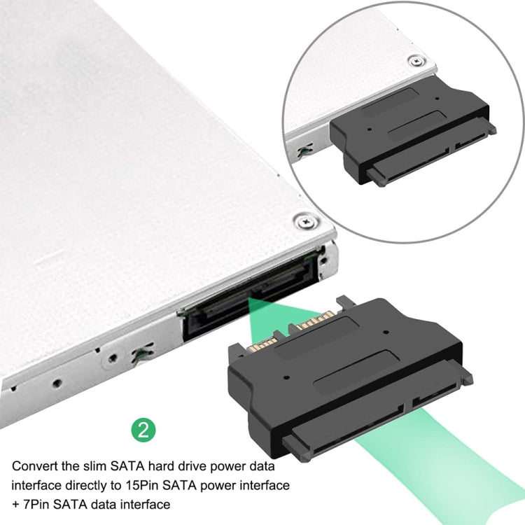 Adaptador SATA de 22 pines hembra a SLIMLINE SATA de 13 pines macho, SATA 22 Pin Female to SATA 13 Pin
