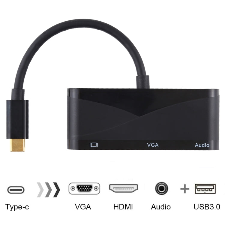 USB 2.0 + Puerto de Audio + VGA + Adaptador HUB HDMI a USB-C / Tipo-C, Black, White