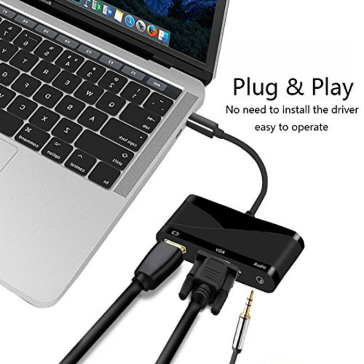 USB 2.0 + Puerto de Audio + VGA + Adaptador HUB HDMI a USB-C / Tipo-C, Black, White