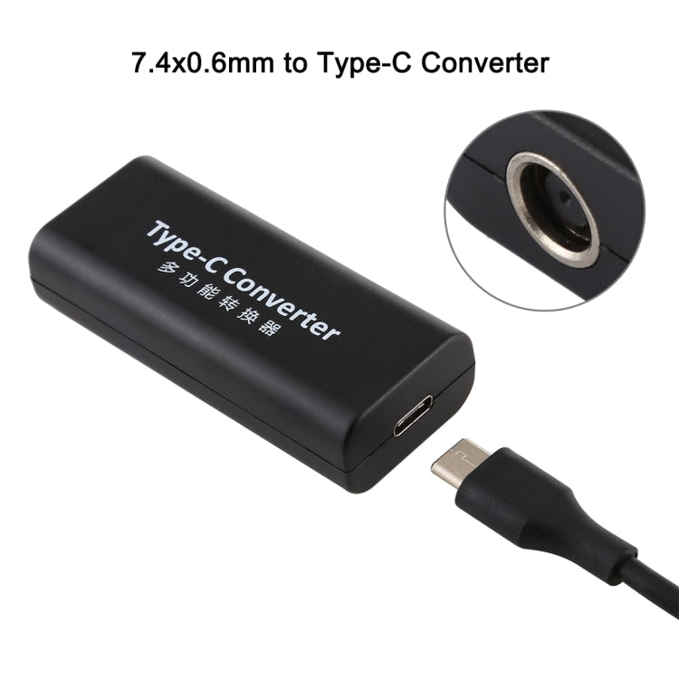 Adaptador de conector de alimentación hembra DC 7,4 x 0,6 mm a USB-C/tipo-C hembra con cable USB-C/tipo C de 15 cm, 7.4x0.6mm