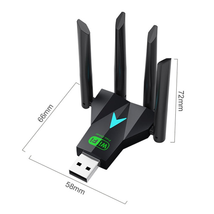 Tarjeta de red inalámbrica 5G de 1300 Mbps, receptor WiFi USB sin controlador de banda dual Gigabit, 1300Mbps 5G