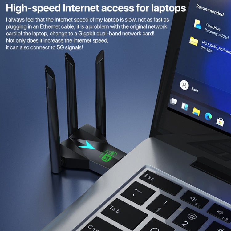 Tarjeta de red inalámbrica 5G de 1300 Mbps, receptor WiFi USB sin controlador de banda dual Gigabit, 1300Mbps 5G