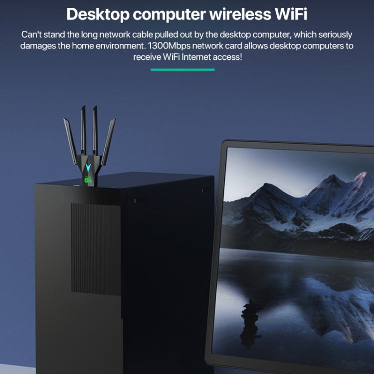 Tarjeta de red inalámbrica 5G de 1300 Mbps, receptor WiFi USB sin controlador de banda dual Gigabit, 1300Mbps 5G