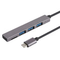 Lector de tarjetas TF T-809B + 3 puertos USB 3.0 a convertidor HUB USB-C / Type-C, longitud del cable: 13 cm
