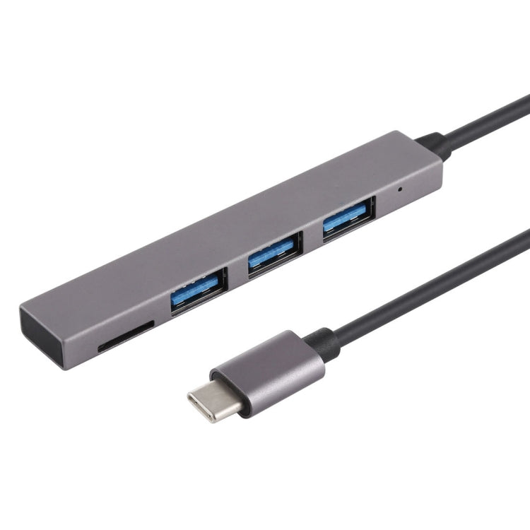 Lector de tarjetas TF T-809B + 3 puertos USB 3.0 a convertidor HUB USB-C / Type-C, longitud del cable: 13 cm