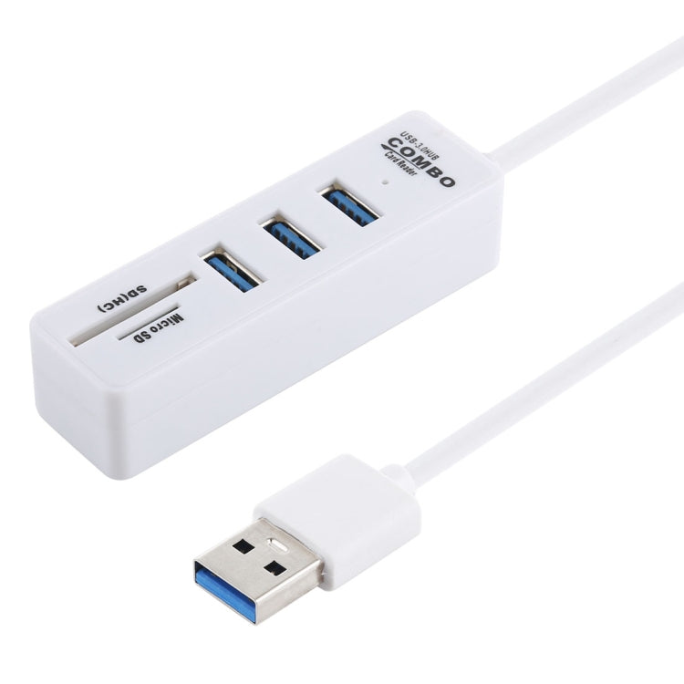 Lector de tarjetas TF / SD 2 en 1 + 3 puertos USB 3.0 a convertidor HUB USB 3.0, longitud del cable: 26 cm, USB 3.0 (Black), USB 3.0 (White)