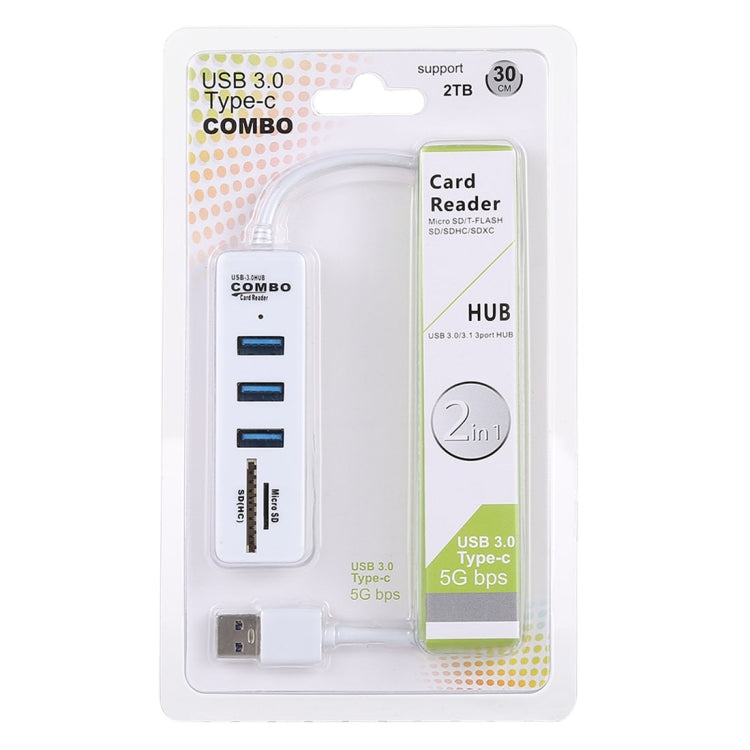 Lector de tarjetas TF / SD 2 en 1 + 3 puertos USB 3.0 a convertidor HUB USB 3.0, longitud del cable: 26 cm, USB 3.0 (Black), USB 3.0 (White)