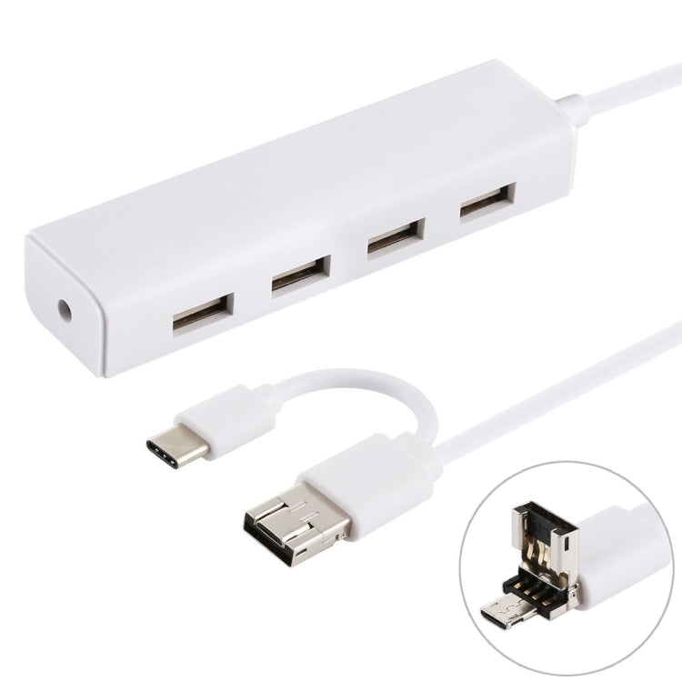 Convertidor HUB 3 en 1 USB-C / Type-C + Micro USB + 4 x USB 2.0, longitud del cable: 12 cm, 3 in 1 (White), 3 in 1 (Black)