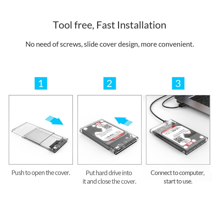 ORICO 2139C3-G2 SATA 2,5 pulgadas USB3.1 Gen2 Interfaz USB-C / Type-C Caja de disco duro transparente, capacidad de almacenamiento de soporte: 4 TB, USB 3.1 Gen2 Type-C (2.5 inch)