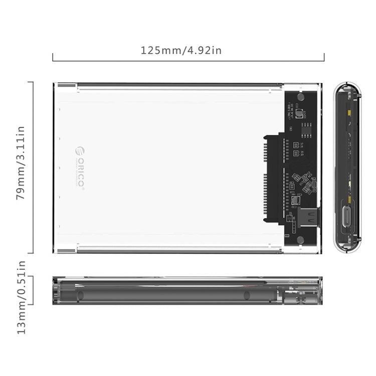 ORICO 2139C3-G2 SATA 2,5 pulgadas USB3.1 Gen2 Interfaz USB-C / Type-C Caja de disco duro transparente, capacidad de almacenamiento de soporte: 4 TB, USB 3.1 Gen2 Type-C (2.5 inch)