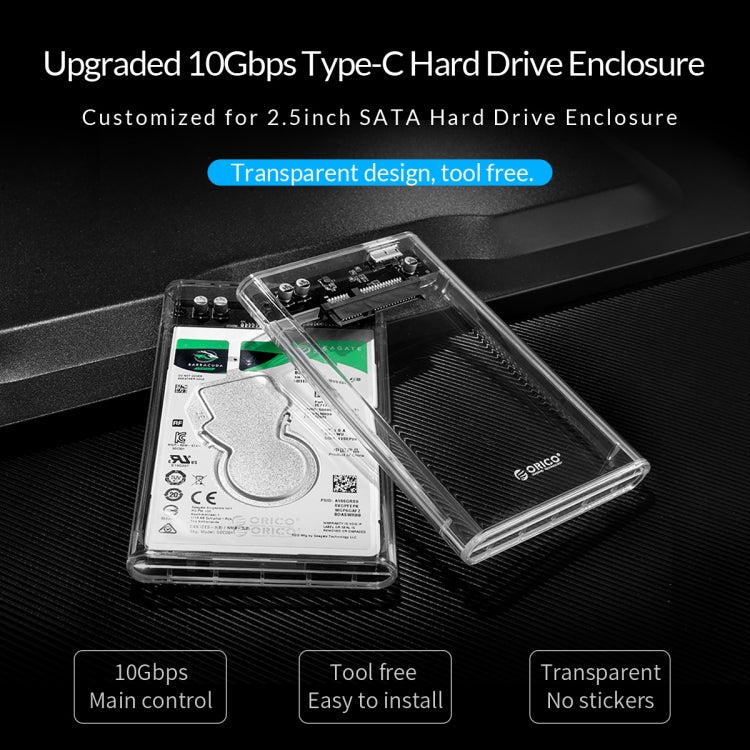 ORICO 2139C3-G2 SATA 2,5 pulgadas USB3.1 Gen2 Interfaz USB-C / Type-C Caja de disco duro transparente, capacidad de almacenamiento de soporte: 4 TB, USB 3.1 Gen2 Type-C (2.5 inch)