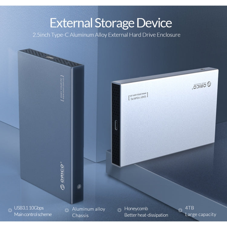 ORICO 2518C3-G2 Caja de disco duro de aleación de aluminio con interfaz USB-C / Type-C SATA a USB3.1 Gen2 de 2,5 pulgadas, capacidad de soporte: 4 TB
