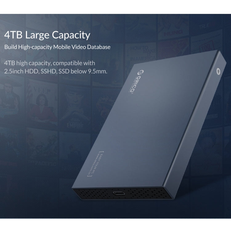 ORICO 2518C3-G2 Caja de disco duro de aleación de aluminio con interfaz USB-C / Type-C SATA a USB3.1 Gen2 de 2,5 pulgadas, capacidad de soporte: 4 TB