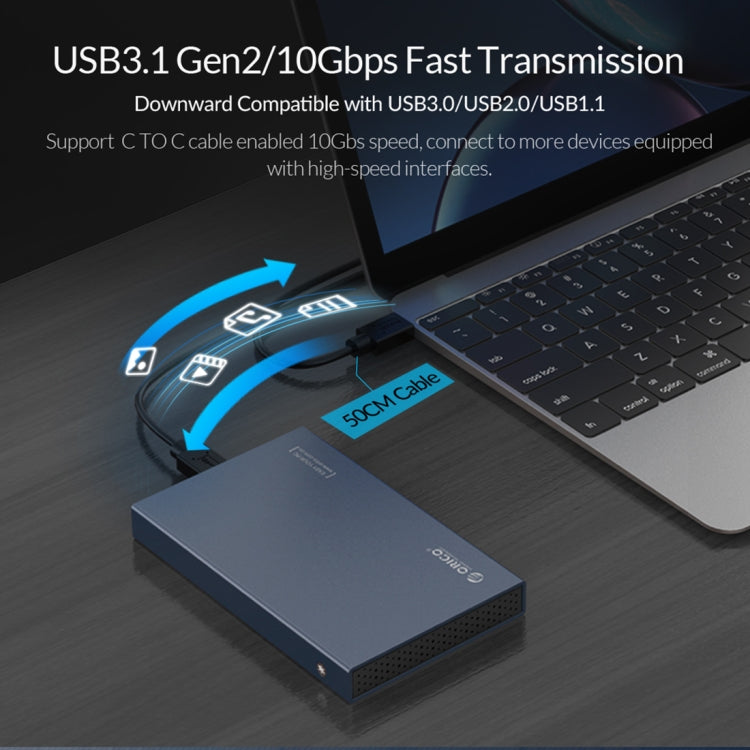 ORICO 2518C3-G2 Caja de disco duro de aleación de aluminio con interfaz USB-C / Type-C SATA a USB3.1 Gen2 de 2,5 pulgadas, capacidad de soporte: 4 TB