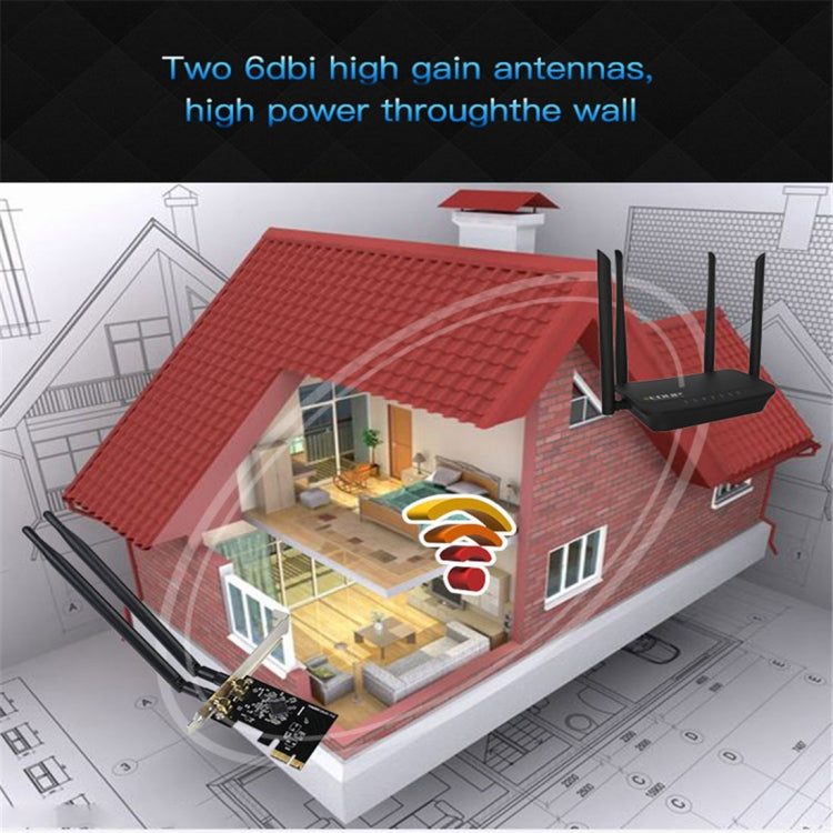 EDUP EP-9607 Tarjeta de red adaptadora inalámbrica PCI-E Express de doble banda de 1200 Mbps con 2 antenas de 6 dBi, EP-9607 1200Mbps