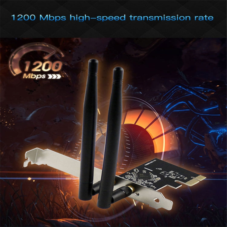 EDUP EP-9607 Tarjeta de red adaptadora inalámbrica PCI-E Express de doble banda de 1200 Mbps con 2 antenas de 6 dBi, EP-9607 1200Mbps
