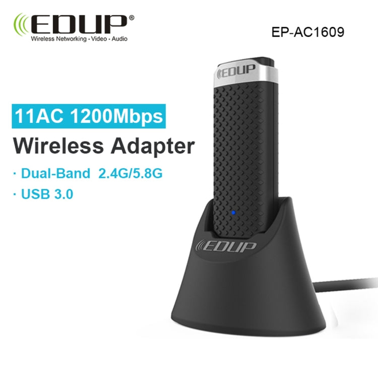 EDUP EP-AC1609 Adaptador Receptor WiFi USB 3.0 de Alta Velocidad de 1200Mbps Adaptador Ethernet con Cable Extendido de 1m y Base, EP-AC1609 1200Mbps