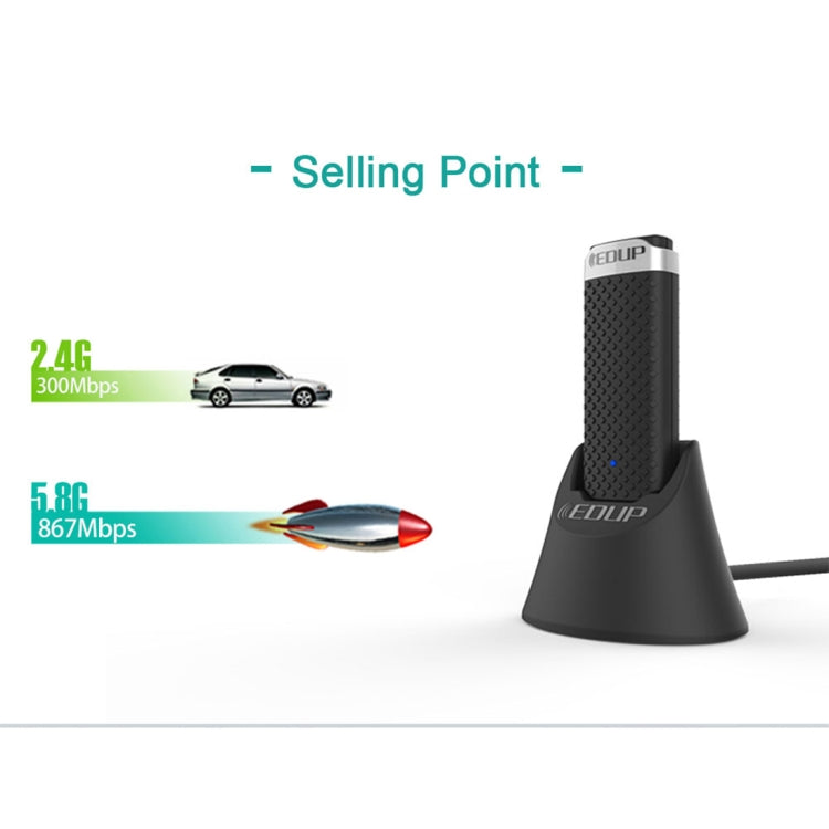 EDUP EP-AC1609 Adaptador Receptor WiFi USB 3.0 de Alta Velocidad de 1200Mbps Adaptador Ethernet con Cable Extendido de 1m y Base, EP-AC1609 1200Mbps