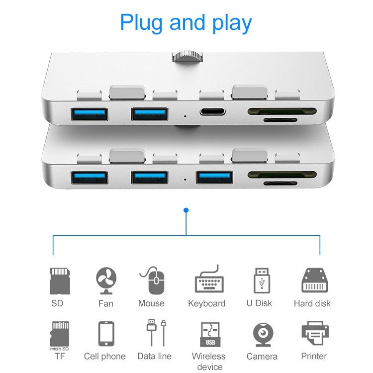 Rocketek para iMac USB3.0 x 3 + SD / TF Base de expansión HUB multifunción, USB3.0 x 3 + SD / TF