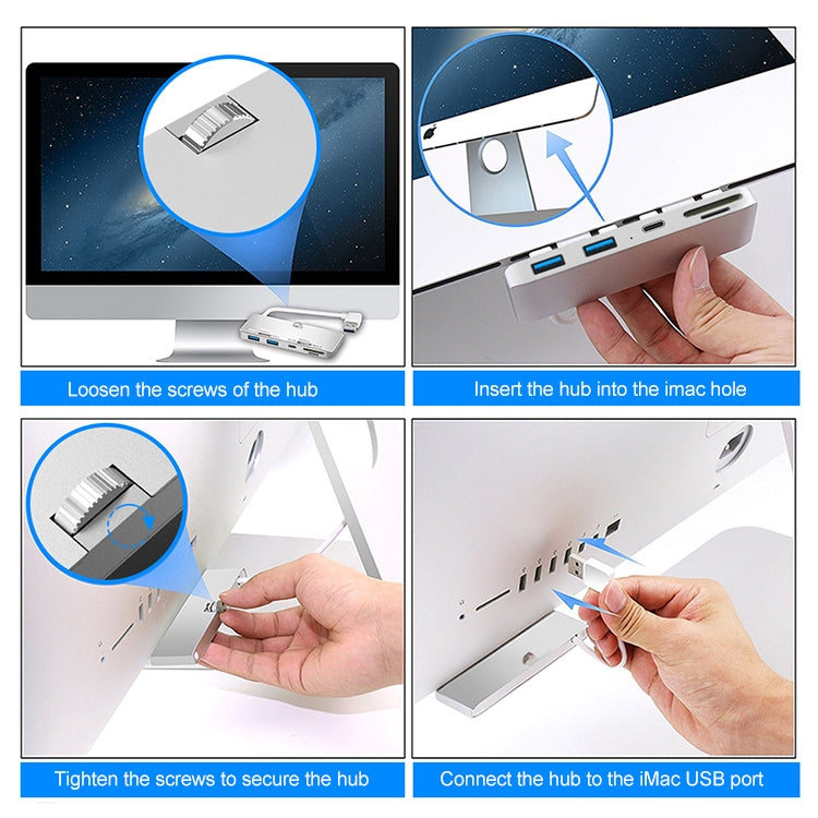 Rocketek para iMac USB3.0 x 3 + SD / TF Base de expansión HUB multifunción, USB3.0 x 3 + SD / TF