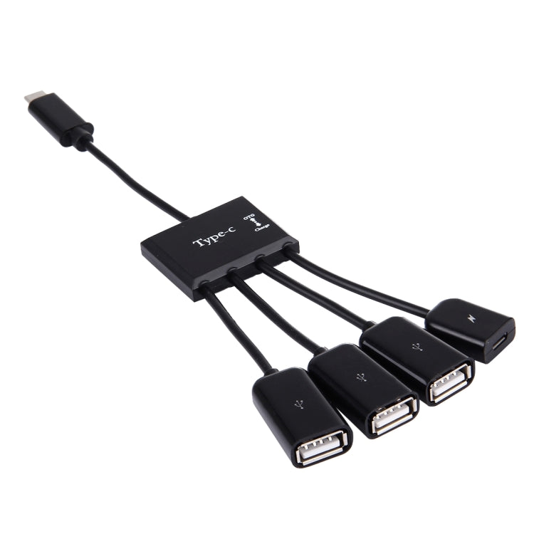 Cable portátil 4 en 1 USB-C/Tipo-C a 3 puertos USB 2.0 OTG HUB con fuente de alimentación micro USB