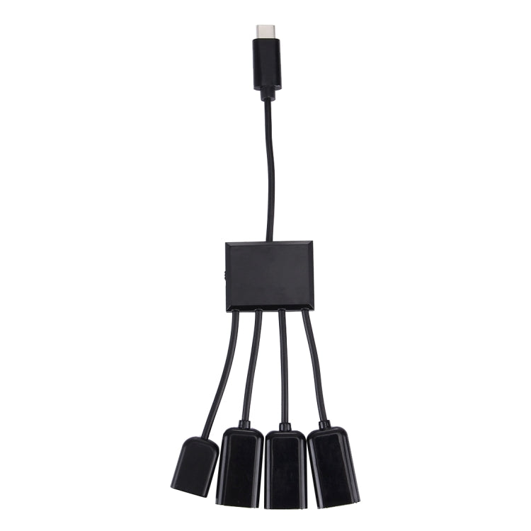 Cable portátil 4 en 1 USB-C/Tipo-C a 3 puertos USB 2.0 OTG HUB con fuente de alimentación micro USB