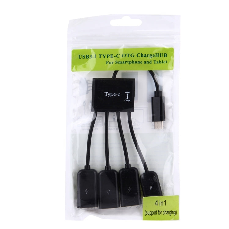 Cable portátil 4 en 1 USB-C/Tipo-C a 3 puertos USB 2.0 OTG HUB con fuente de alimentación micro USB