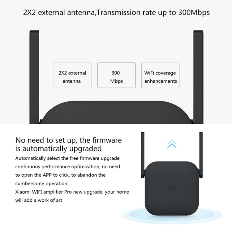 Original Xiaomi Mi WiFi Amplifier Pro 300Mbps WiFi Smart Extender Router con 2x2 antenas externas, enchufe de EE. UU., Amplifier Pro
