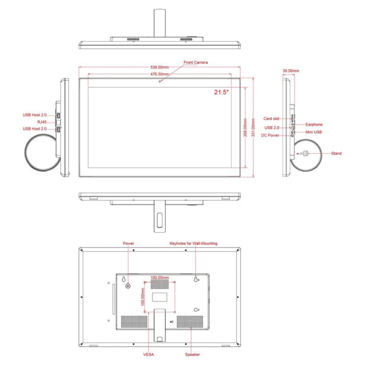 Marco de fotos digital con pantalla LCD de 21,5 pulgadas, A72 de doble núcleo + A53 de cuatro núcleos, RK3399 hasta 2,0 GHz, Android 7.1, 2 GB + 16 GB, compatible con WiFi, Ethernet, Bluetooth, tarjeta SD y conector de 3,5 mm