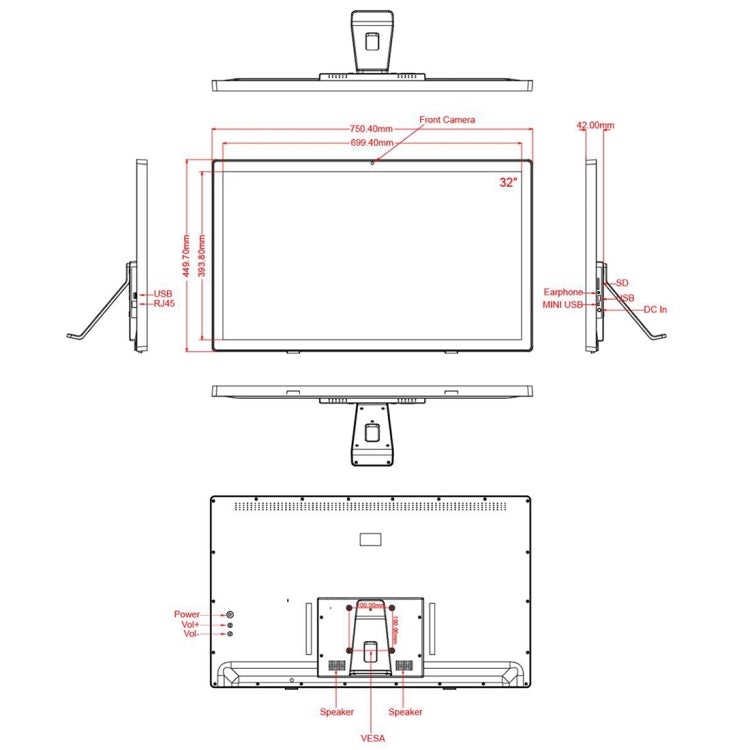Marco de fotos digital con pantalla LCD de 32 pulgadas, RK3399 A72 de doble núcleo + A53 de cuatro núcleos hasta 2,0 GHz, Android 7.1, 2 GB + 16 GB, compatible con WiFi, Ethernet, Bluetooth, tarjeta SD y conector de 3,5 mm